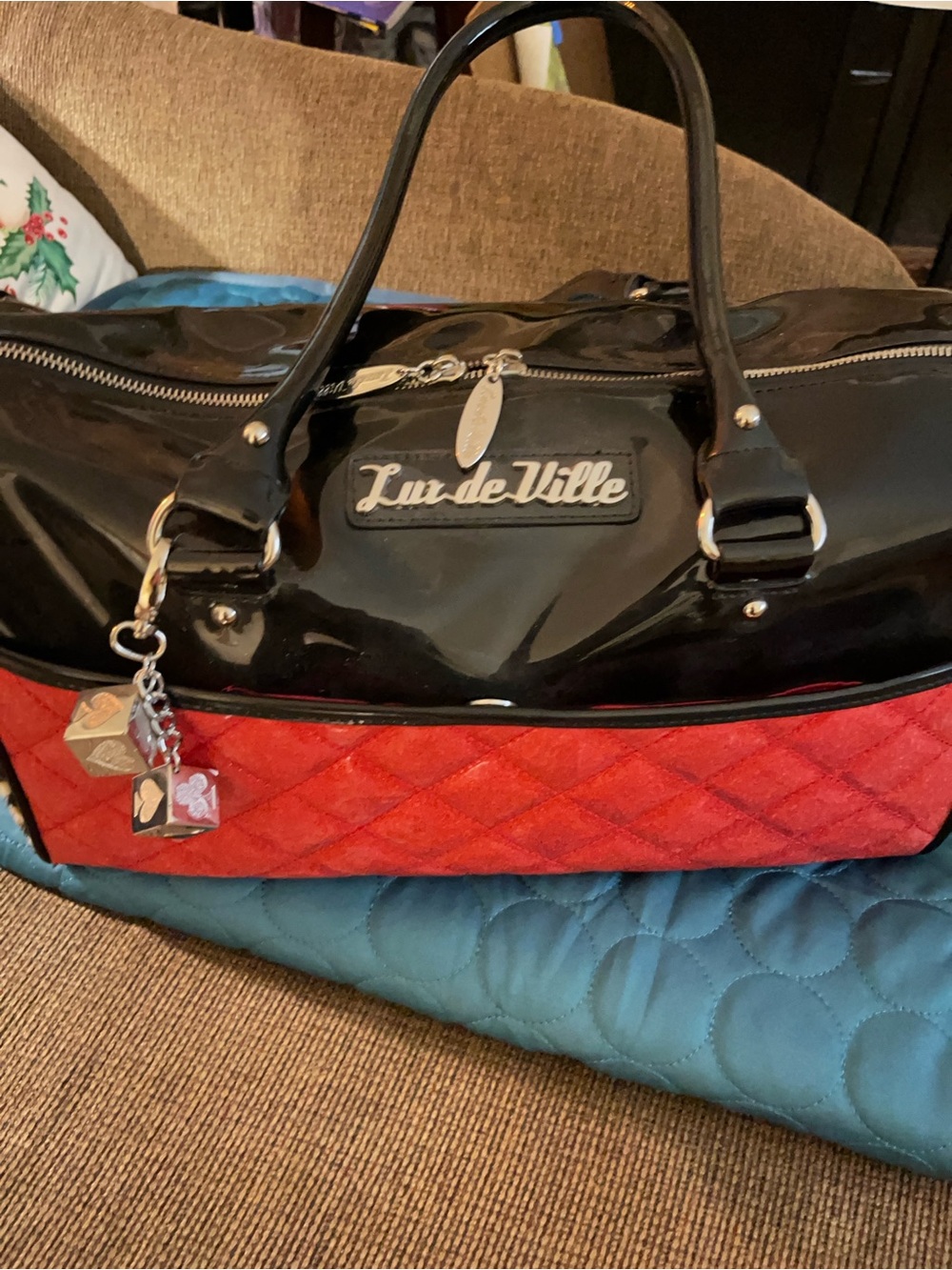 Lux de Ville Black Patent and Red Quilted Handbag
